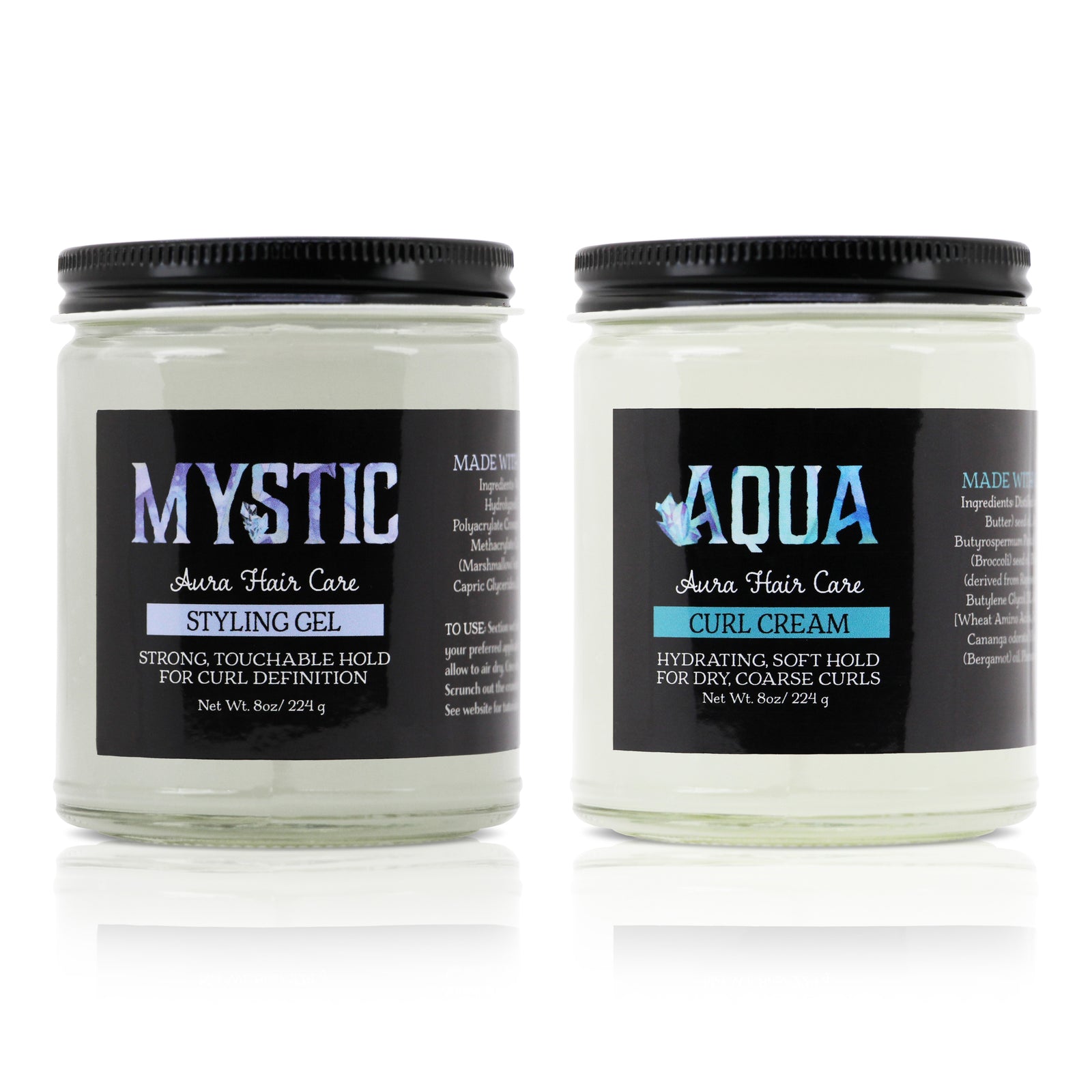 Mystic Aura Gel + Aqua Aura Curl Cream | Dry, Coarse Curls & Waves | Deep Moisture, Frizz-Control, Definition