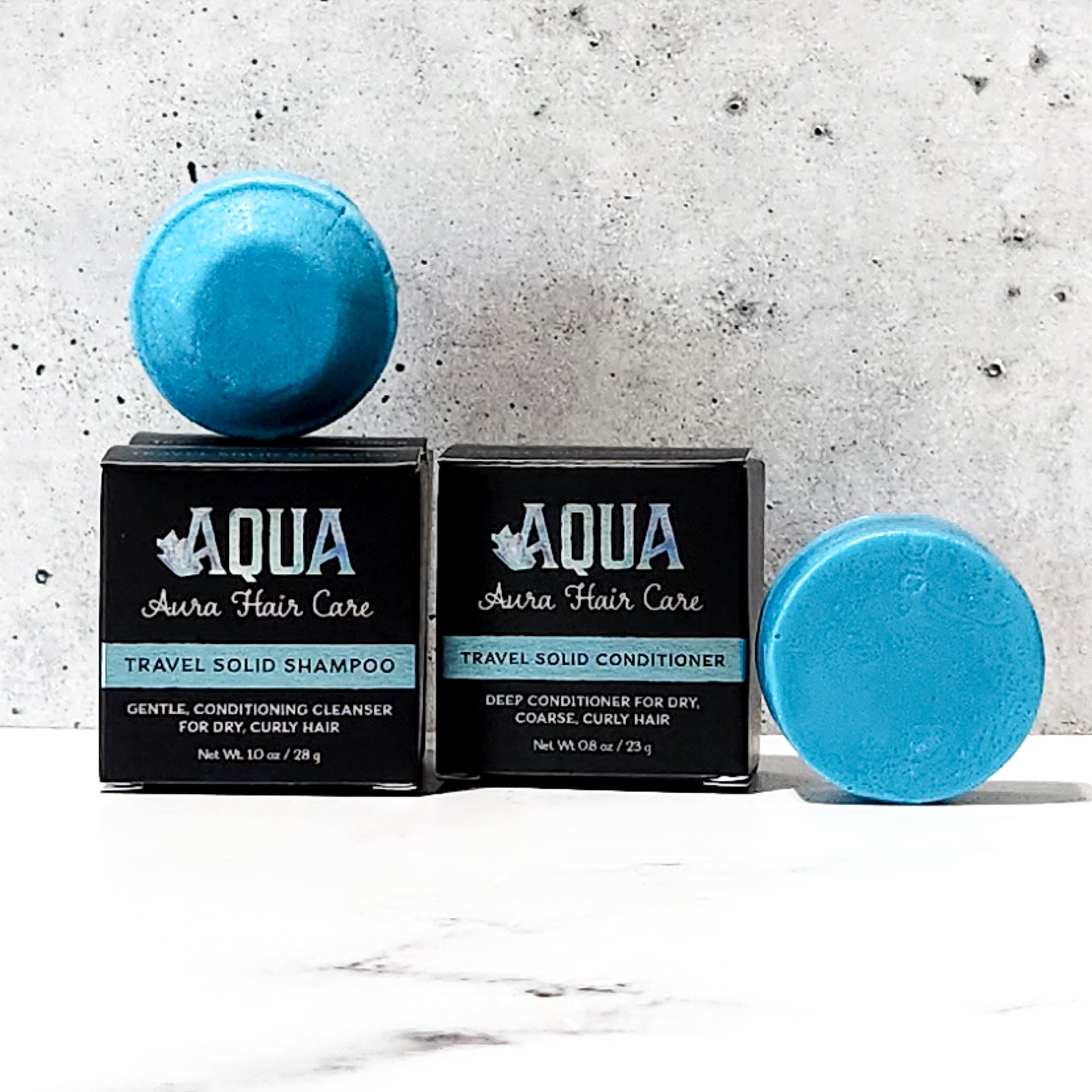 Travel Size Aqua Aura Solid Shampoo and Conditioner Set