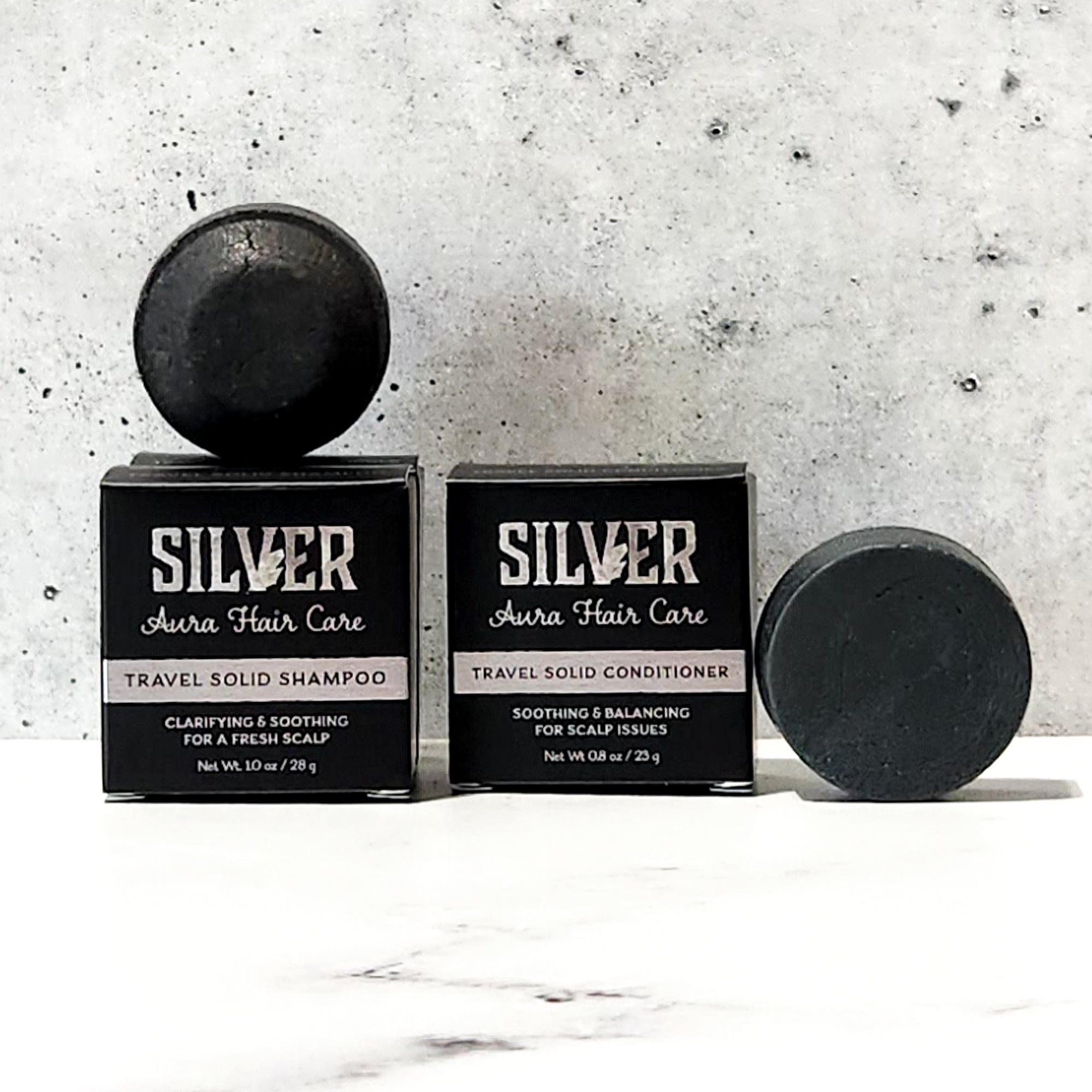 Travel Size Silver Aura Solid Shampoo and Conditioner Set