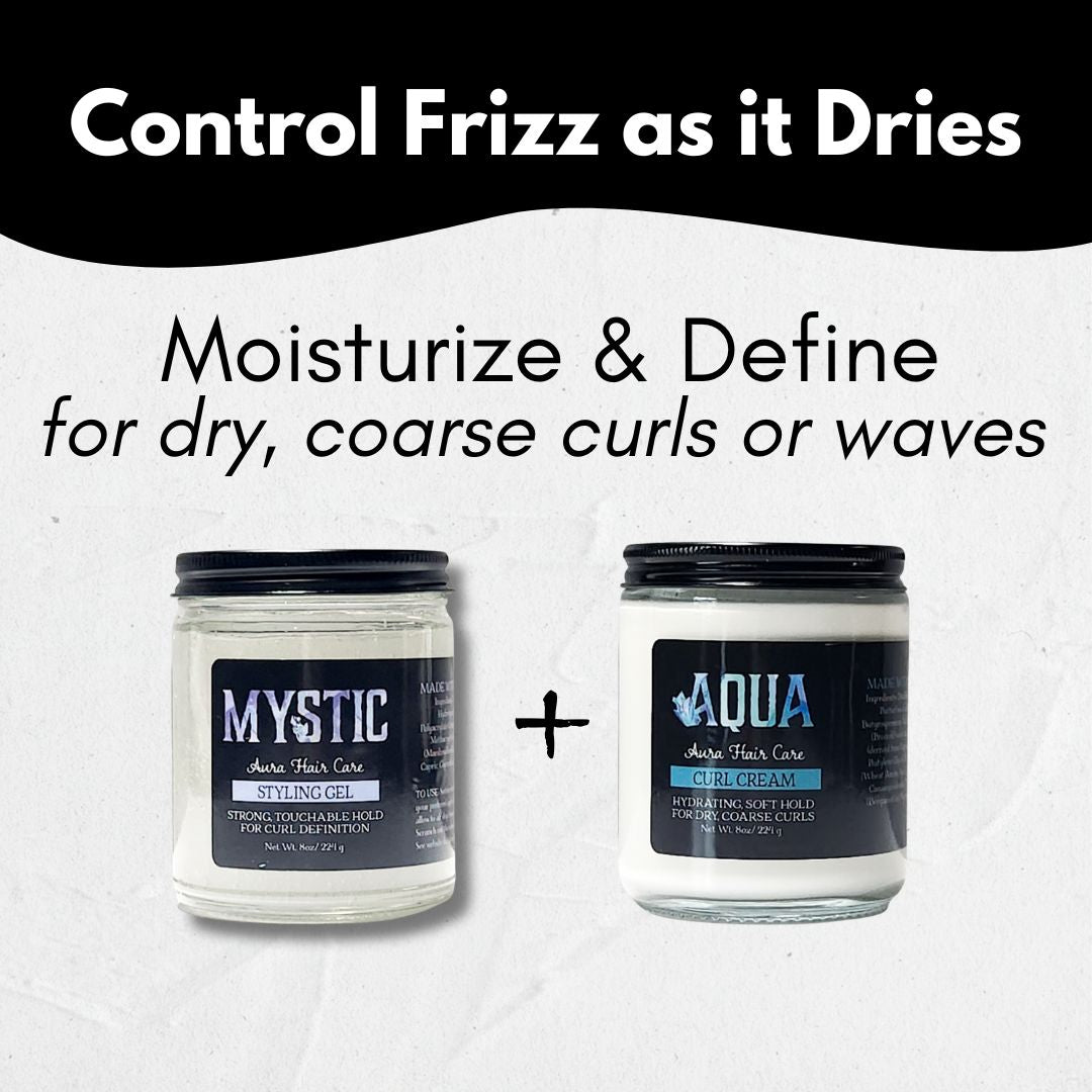 Mystic Aura Gel + Aqua Aura Curl Cream | Dry, Coarse Curls & Waves | Deep Moisture, Frizz-Control, Definition